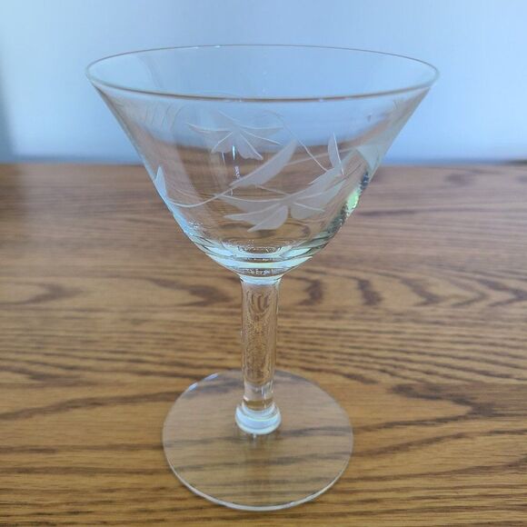 McBride Glass MCB17 Mid-Century Cut Glass Etched Champagne Sherbet Glass Wheat - Picture 8 of 15